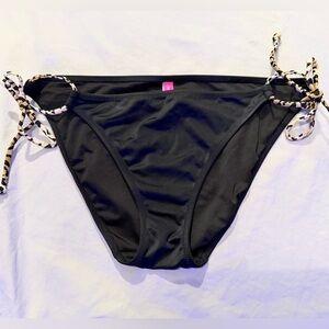 Victoria's Secret Black Bikini Bottom with Leopard Print Side Ties Size Medium
